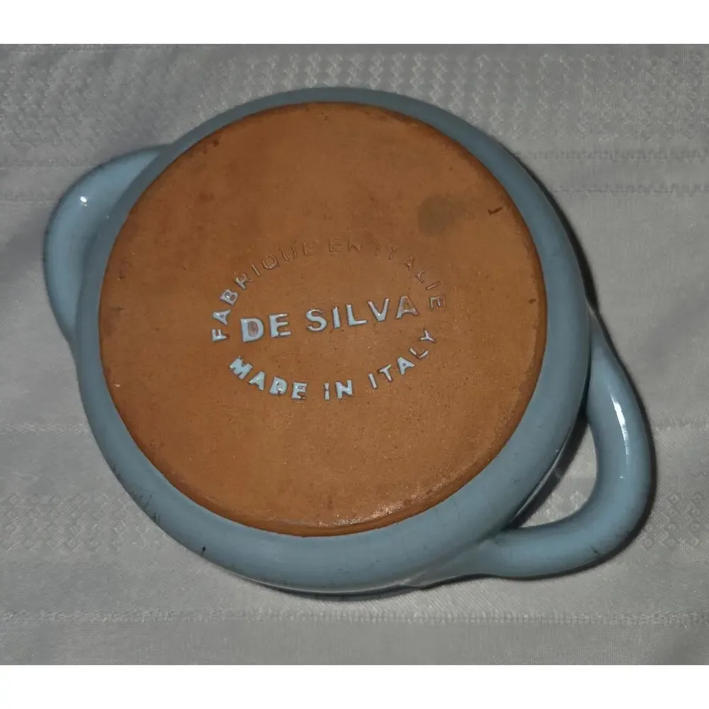 De Silva Terracotta Soup Bowl Blue Orange Handles Italy